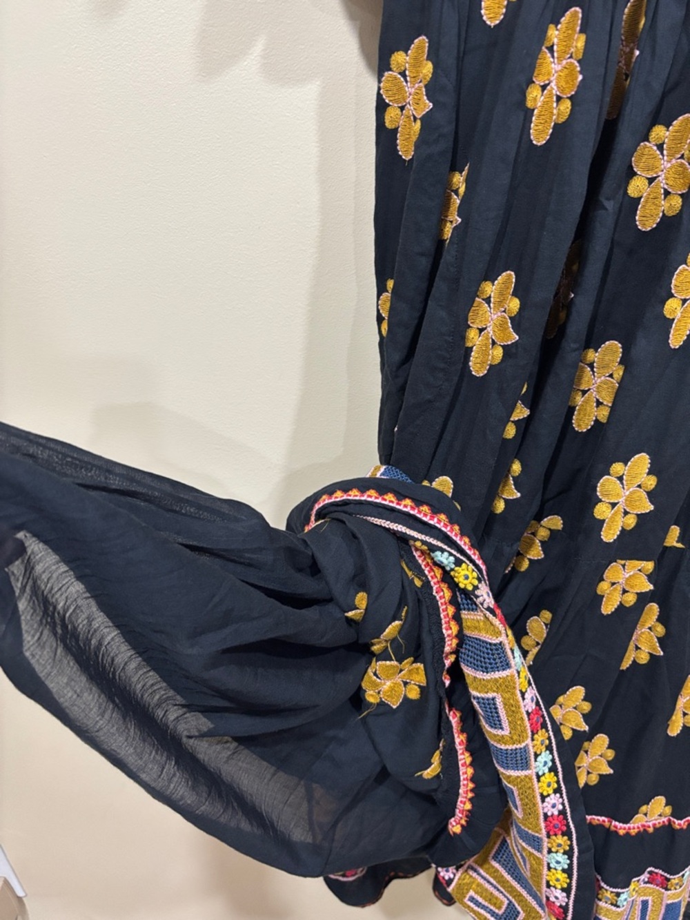 Oliphant Black Maxi Dress with Mustard Floral & Multicolor Embroidery - Picture 9 of 15